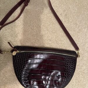 Clare V beautiful burgundy Croc-Embossed Crossbody Bag with Gold Hardware
